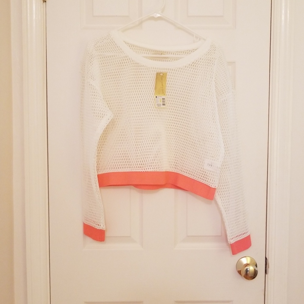 Nicki Minaj Mesh white and coral crop top